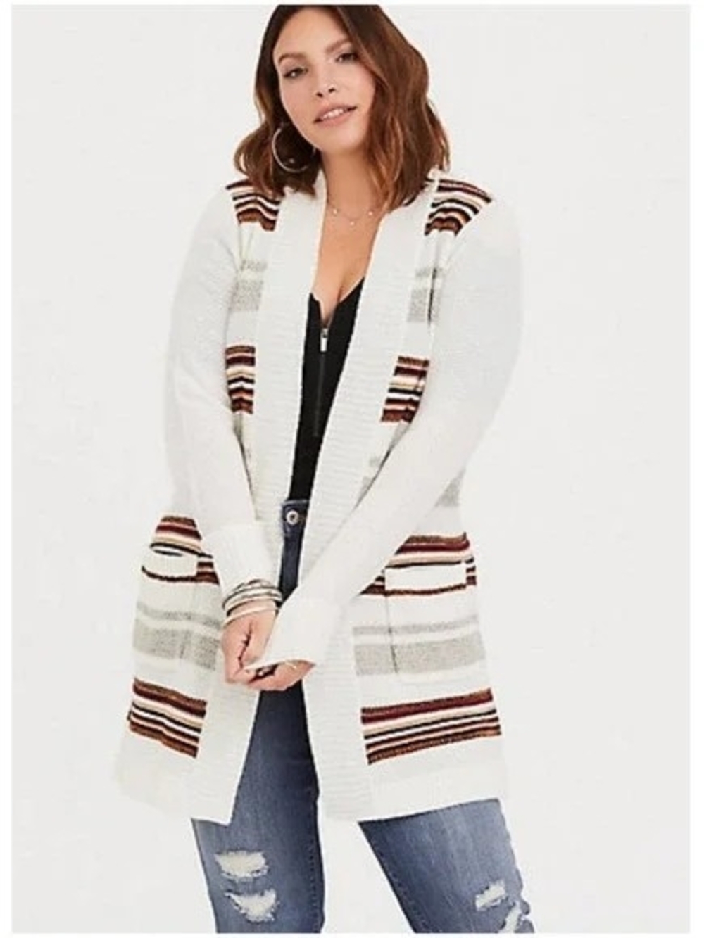 Torrid Open-Front Stripe Cozy Cardigan Sweater